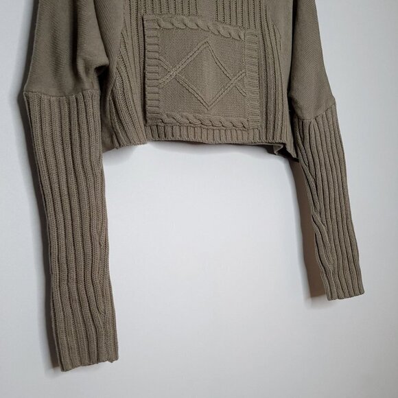 Pink Rose Crop Neutral Taupe Knit Pullover Cowl Neck Kangaroo Pockets size small - Picture 5 of 15